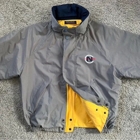 🔴Nautica Reversible Jacket Size Medium Gray And Yellow Wu-Tang
